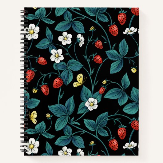 Wilde aardbeien rood/geel/blauw/zwart notitieboek (Voorkant)