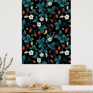 Wilde aardbeien rood/geel/blauw/zwart poster