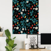 Wilde aardbeien rood/geel/blauw/zwart poster (Thuiskantoor)