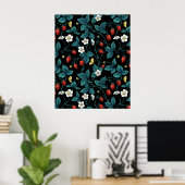 Wilde aardbeien rood/geel/blauw/zwart poster (Thuiskantoor)