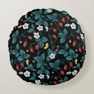 Wilde aardbeien rood/geel/blauw/zwart rond kussen