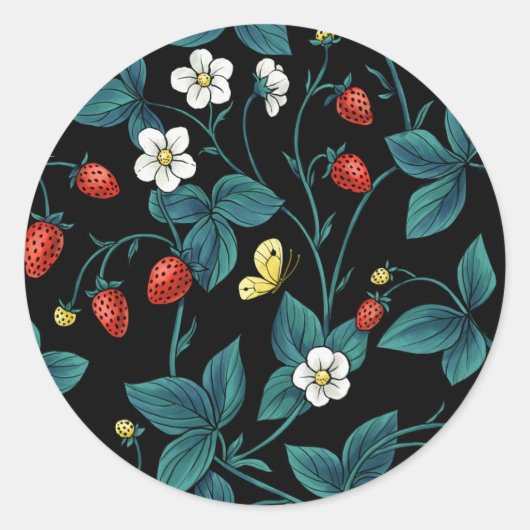 Wilde aardbeien rood/geel/blauw/zwart ronde sticker (Voorkant)