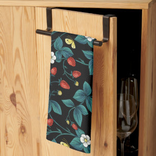 Wilde aardbeien rood/geel/blauw/zwart theedoek