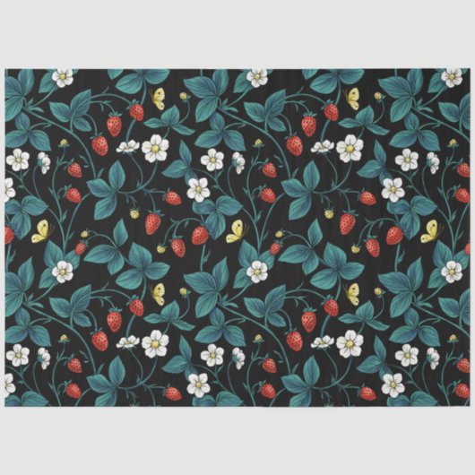 Wilde aardbeien rood/geel/blauw/zwart tissuepapier (Voorkant)