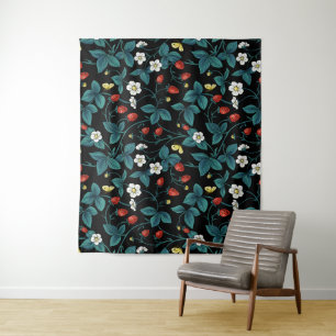 Wilde aardbeien rood/geel/blauw/zwart wandkleed