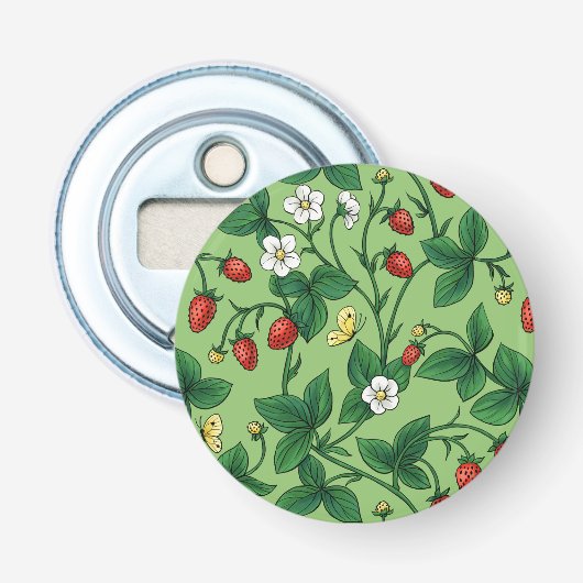 Wilde aardbeien rood/geel/groen/ button flesopener (Voorkant)