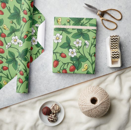 Wilde aardbeien rood/geel/groen/ cadeaupapier (Crafts)