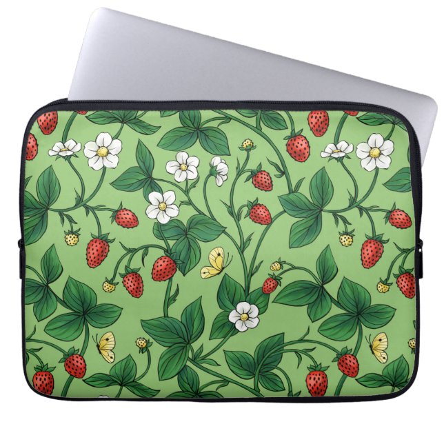 Wilde aardbeien rood/geel/groen/ laptop sleeve (Voorkant)
