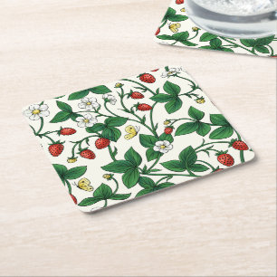 Wilde aardbeien rood/geel/groen/off white kartonnen onderzetters