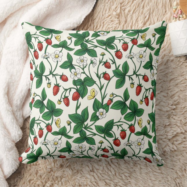 Wilde aardbeien rood/geel/groen/off white kussen (Deken)