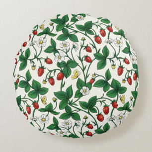 Wilde aardbeien rood/geel/groen/off white rond kussen
