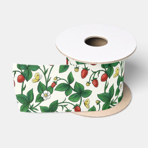 Wilde aardbeien rood/geel/groen/off white satijnen lint