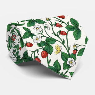Wilde aardbeien rood/geel/groen/off white stropdas