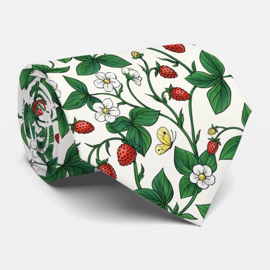 Wilde aardbeien rood/geel/groen/off white stropdas (Opgerold)