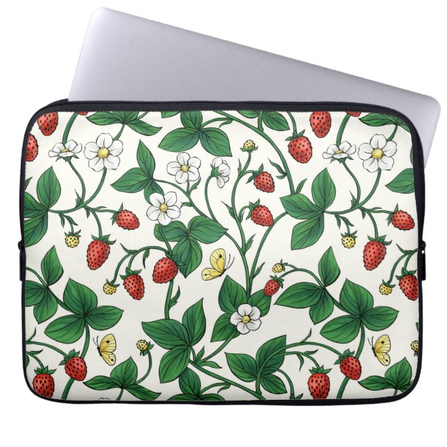 Wilde aardbeien rood/geel/groen/off wit laptop sleeve (Voorkant)