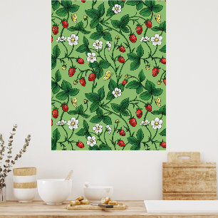 Wilde aardbeien rood/geel/groen/ poster