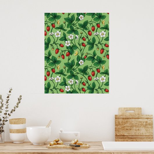 Wilde aardbeien rood/geel/groen/ poster (Keuken)
