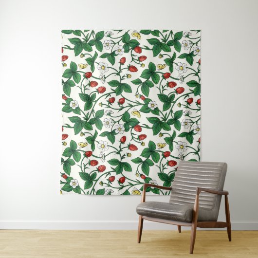 Wilde aardbeien rood/geel/groen/wit wandkleed (In situ)