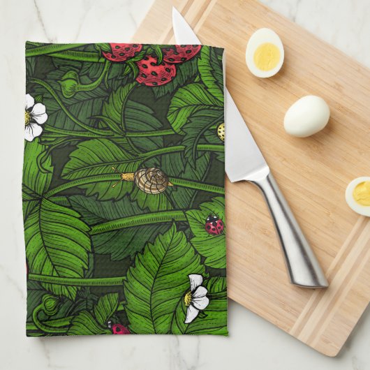 Wilde aardbeien theedoek (Quarter Fold)