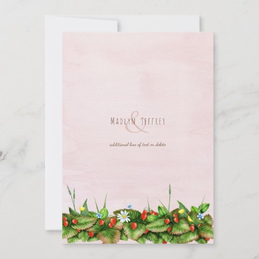 Wilde aardbeien weide bloemen blozen bruiloft kaart (Achterkant)