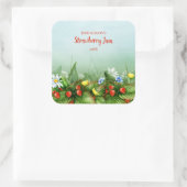 Wilde aardbeienveld zelfgemaakte jam gelei conserv vierkante sticker (Tas)