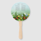 Wilde aardbeienweide Blauwe Hemelvaart bruiloft Handwaaier (Achterkant)