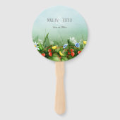 Wilde aardbeienweide Blauwe Hemelvaart bruiloft Handwaaier (Voorkant)