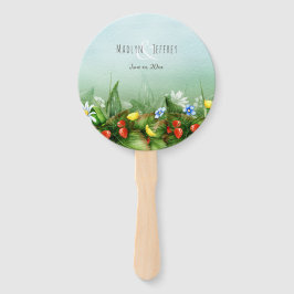 Wilde aardbeienweide Blauwe Hemelvaart bruiloft Handwaaier