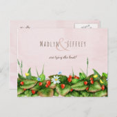 Wilde aardbeienweidebloemen blozen waterverf aankondigingskaart (Voorkant / Achterkant)