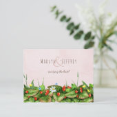 Wilde aardbeienweidebloemen blozen waterverf aankondigingskaart (Staand voorkant)