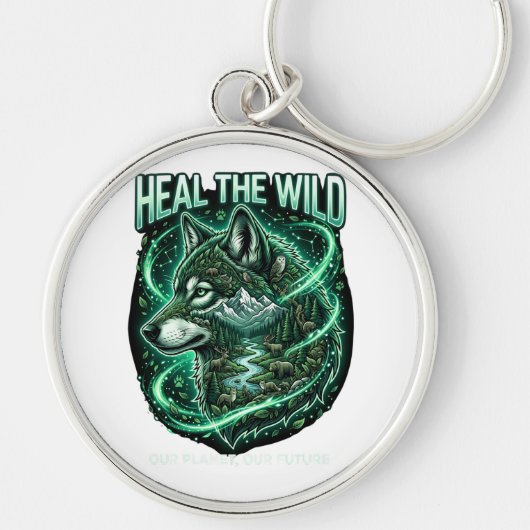 Wilde aarde met een majestueuze wolf vol bos sleutelhanger (Voorkant)