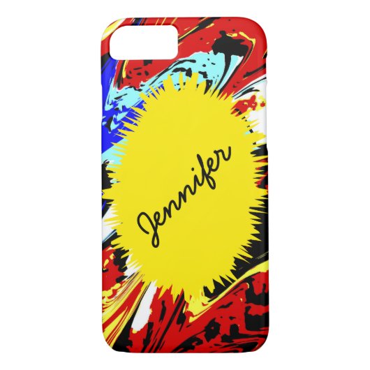 Wilde Abstracte & Gele, Gepersonaliseerde Naam, Case-Mate iPhone Case (Achterkant)
