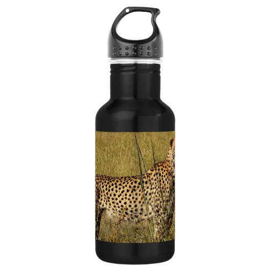 Wilde Afrikaanse Cheetah in Savannah Grasses Waterfles (Voorkant)