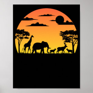 Wilde Afrikaanse dieren Safari Sunset Poster
