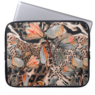 Wilde afrikaanse huid met bladerbloemen laptop sleeve