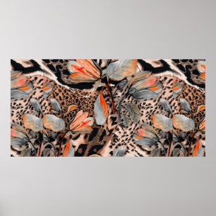 Wilde afrikaanse huid met bladerbloemen poster