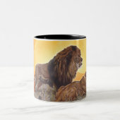 Wilde Afrikaanse katten, leeuwin en leeuw Tweekleurige Koffiemok (Center)