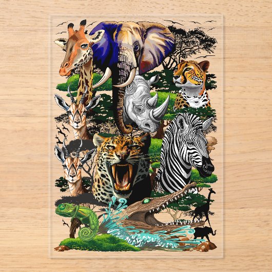 Wilde Afrikaanse savannedieren Acryl Uitnodigingen (Voorkant)