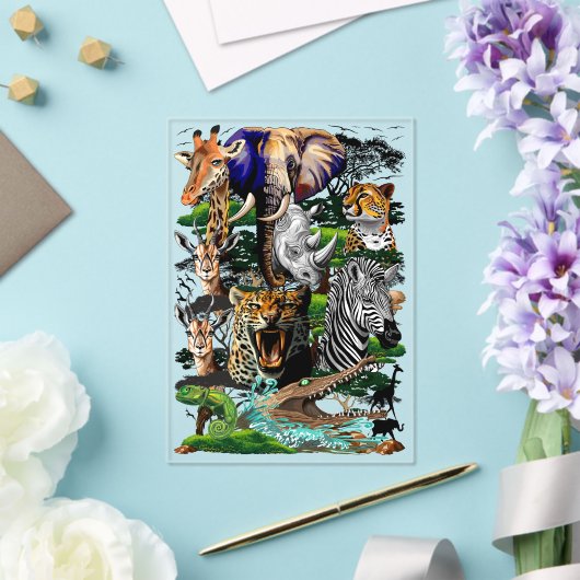 Wilde Afrikaanse savannedieren Acryl Uitnodigingen (Insitu (Huwelijk))