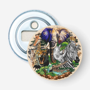 Wilde Afrikaanse savannedieren Button Flesopener