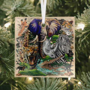 Wilde Afrikaanse savannedieren Glas Ornament