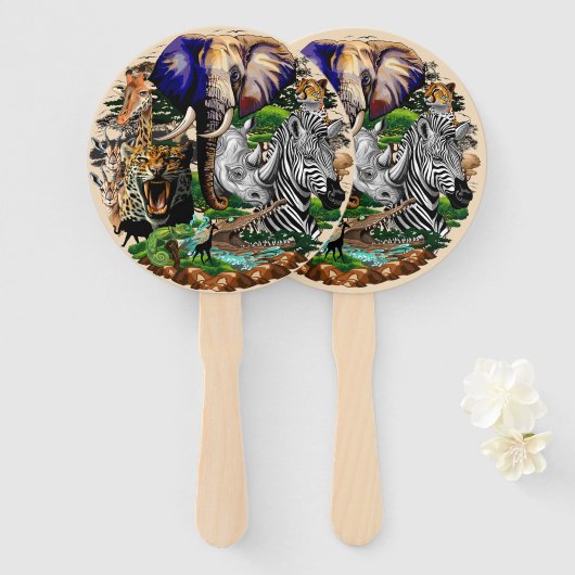 Wilde Afrikaanse savannedieren Handwaaier (Voorkant en achterkant)