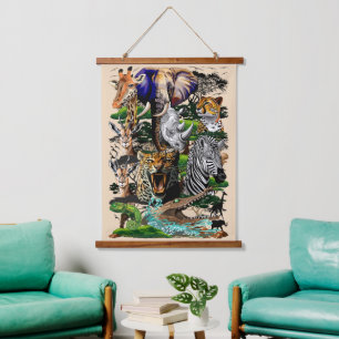 Wilde Afrikaanse savannedieren Hangend Wandkleed