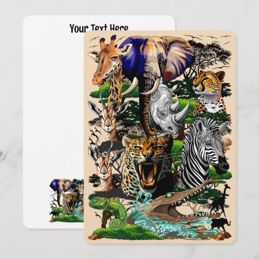 Wilde Afrikaanse savannedieren Kaart (Voorkant / Achterkant)