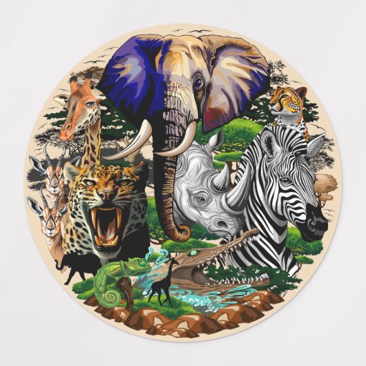 Wilde Afrikaanse savannedieren Labels (Design 1)