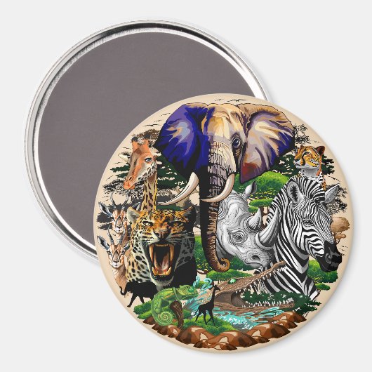 Wilde Afrikaanse savannedieren Magneet (Voorkant / Achterkant)