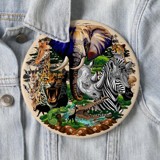 Wilde Afrikaanse savannedieren Ronde Button 6,0 Cm (In situ)