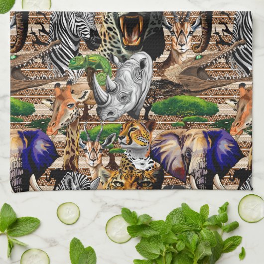 Wilde Afrikaanse savannedieren Theedoek (Gevouwen)