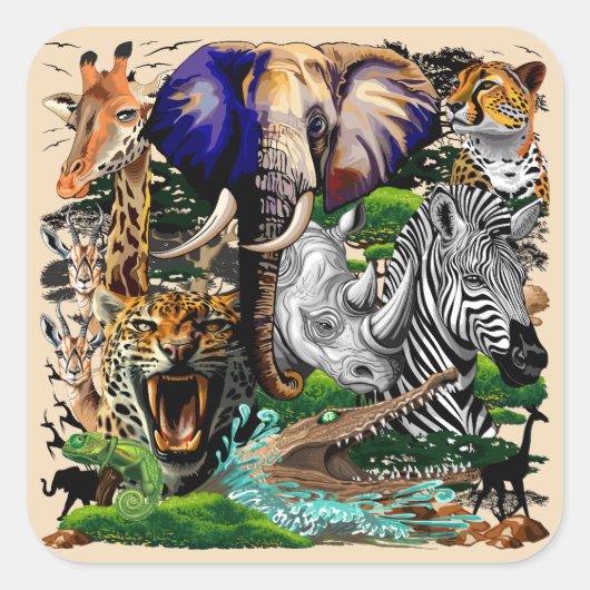 Wilde Afrikaanse savannedieren Vierkante Sticker (Voorkant)