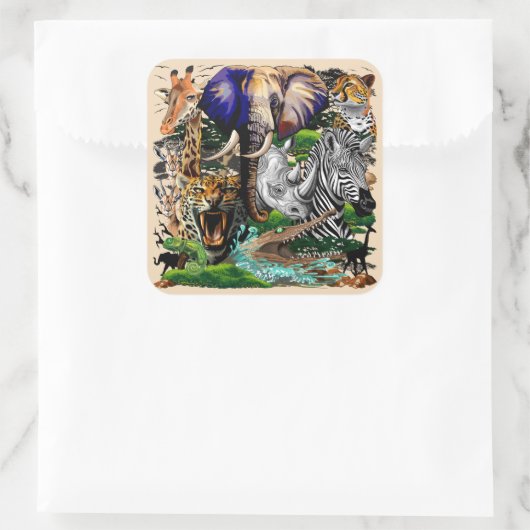 Wilde Afrikaanse savannedieren Vierkante Sticker (Tas)